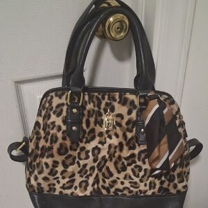 Leopard Print Handbag with Black Accents